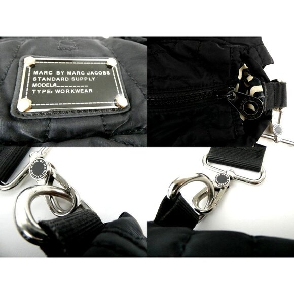 Marc By Marc Jacobs Black Quilted Nylon Tote Bag With Adjustable Strap & Printed - Picture 11 of 13